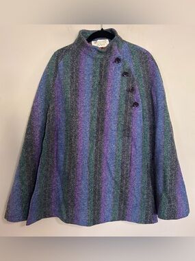 Vintage Irish Tweed Cape OS Hourihan Dublin Wool Coat Dark Academia Equestrian